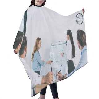 Personality  Selective Focus Of Business Coworkers Having Business Training In Office Hair Cutting Cape