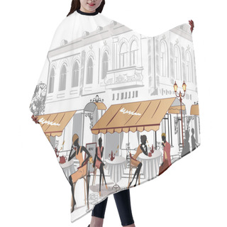 Personality  Series Of Sketches Of Beautiful Old City Views With Cafes Hair Cutting Cape