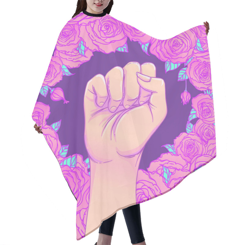 Personality  Woman's hand with her fist raised up. Girl Power. Feminism conce hair cutting cape