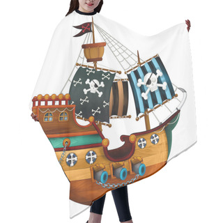 Personality  Cartoon Pirate Ship With Cannons On White Background - Illustration For The Children Hair Cutting Cape