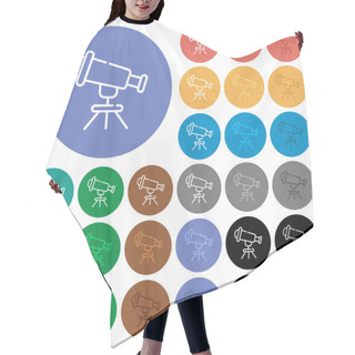 Personality  Telescope Outline Multi Colored Flat Icons On Round Backgrounds. Included White, Light And Dark Icon Variations For Hover And Active Status Effects, And Bonus Shades. Hair Cutting Cape
