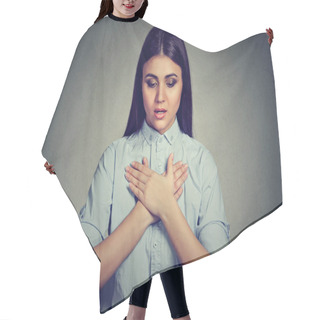 Personality  Young Woman With Asthma Attack Or Respiratory Problem Isolated On Gray Background Hair Cutting Cape