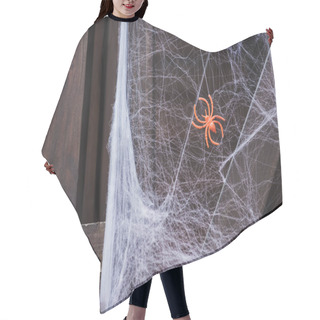 Personality  Wooden Fence Decorated For Halloween With Toy Spider On Spider Net Hair Cutting Cape