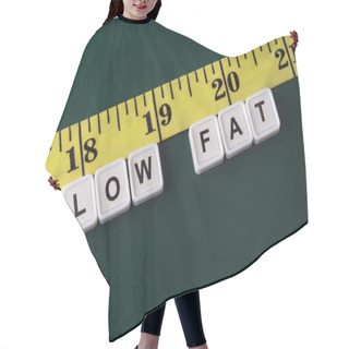 Personality  Arrangement Of Alphabet Blocks Of Words LOW FAT With Yellow Tape Measure Hair Cutting Cape