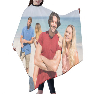 Personality  Couple Standing By Friends On Shore At Beach Hair Cutting Cape