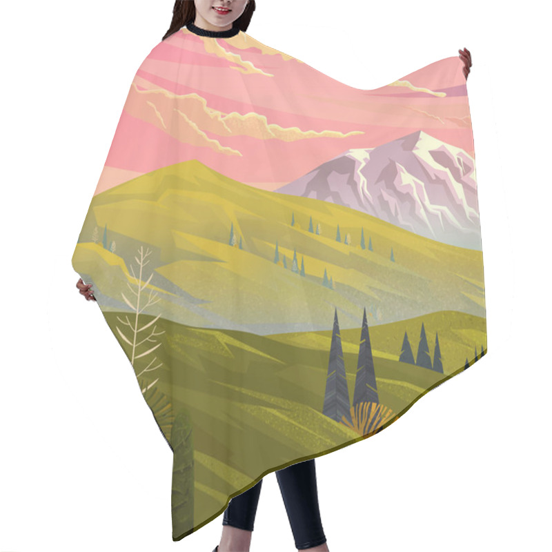 Personality  Natural Landscape Background With Mountains, Clear Sky Hair Cutting Cape
