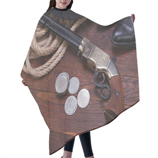 Personality  Old Western Gun With Silver Dollars With Hat, Rope And Boots Hair Cutting Cape