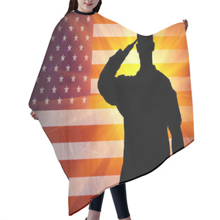 Personality  Proud Saluting Male Army Soldier On American Flag Background Hair Cutting Cape