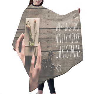 Personality  Woman Holding Christmas Gift Hair Cutting Cape