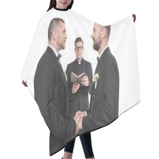 Personality  Homosexual Couple At Wedding Ceremony Hair Cutting Cape