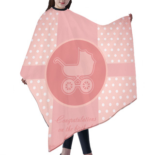 Personality  Card For Baby With A Baby Carriage. Vector Hair Cutting Cape