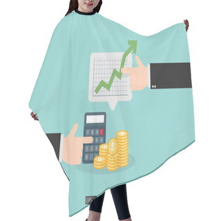 Personality  Increase Profit Sales Diagram. Hand With Business Chart Growth In Flat Style Design. Increasing Graph Investment Revenue With Line Arrow And Businessman Hand Vector Illustration Concept To Success Hair Cutting Cape