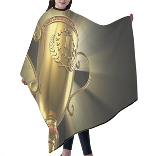Personality  Golden Glowing Trophy Cup On Black Background Hair Cutting Cape