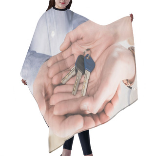 Personality  Partial View Of Couple Holding Keys From New Home Together  Hair Cutting Cape
