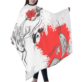 Personality  Koi Fishes. Japanese Style. Vectorized Brush Painting Hair Cutting Cape