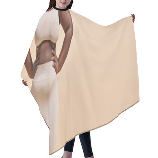 Personality  Banner Of Cropped Plus Size Woman In Underwear, Body Positive And Female Empowerment Concept Hair Cutting Cape