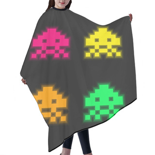 Personality  Alien Of Game Four Color Glowing Neon Vector Icon Hair Cutting Cape