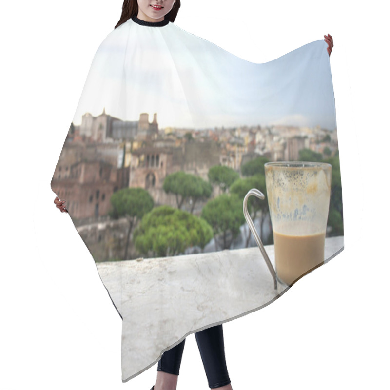 Personality  Beautiful View Of Rome And Cup With Cafe Latte  Hair Cutting Cape