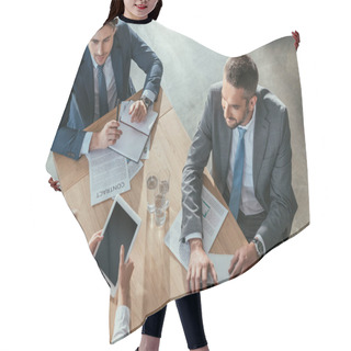 Personality  High Angle View Of Happy Business People Working Together At Modern Office Hair Cutting Cape
