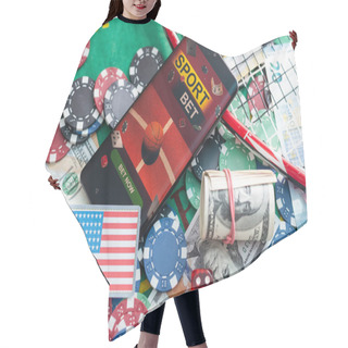 Personality  Money, Mobile Phone And Rugby Ball On Dark Wooden Background. Concept Of Sports Bet. High Quality Photo Hair Cutting Cape