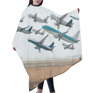 Personality  Airplanes In Cloudy Sky Above Grassy Airfield  Hair Cutting Cape