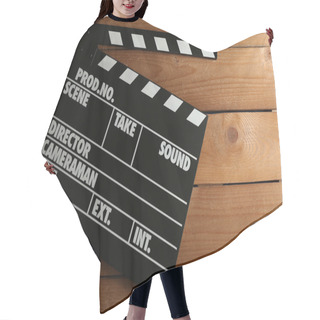 Personality  Movie Clapper On Wooden Background Hair Cutting Cape
