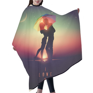 Personality  Illustration Of A Couple Kissing With A Vintage Effect Hair Cutting Cape