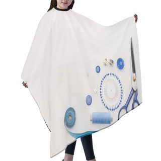 Personality  Workshop With Needlework Details And Tools Hair Cutting Cape