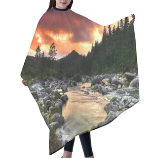 Personality  Beautiful View Of A Mountain River At Sunset Hair Cutting Cape