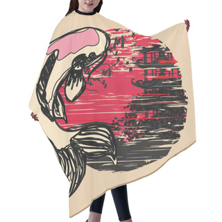 Personality   Japanese Koi And Ancient Building Background  Hair Cutting Cape