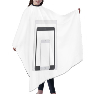 Personality  Two Digital Tablets And Smartphone  Hair Cutting Cape