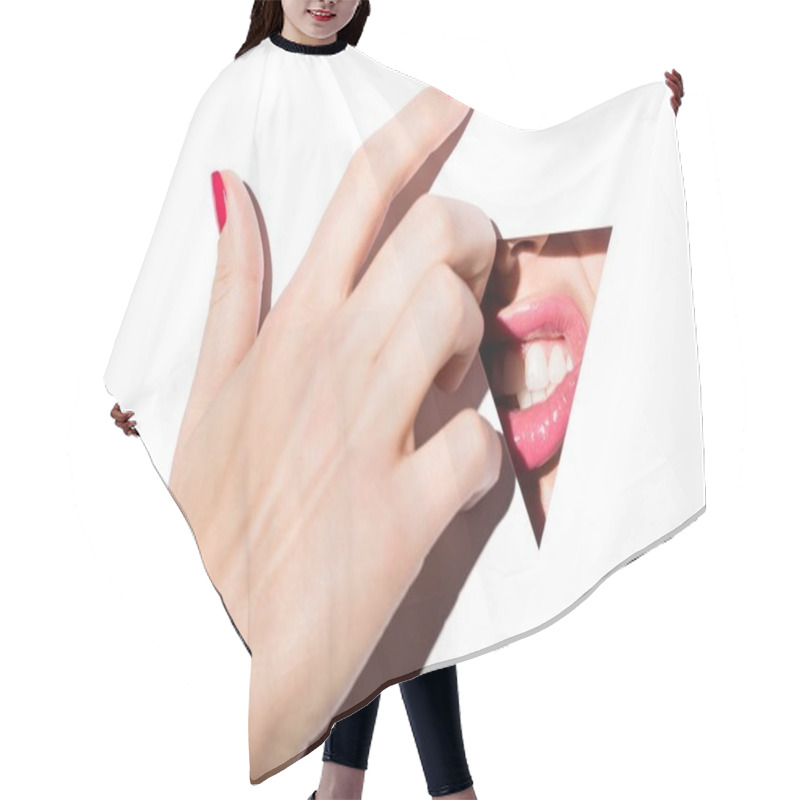 Personality  Woman Lips Behind Triangle Hole Hair Cutting Cape