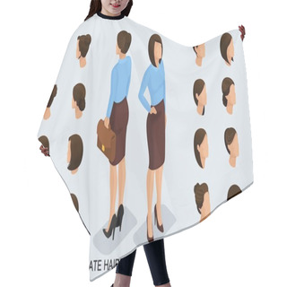 Personality  Isometric Business Woman Set 1 3D, Women's Hairstyles To Create A Stylish Business Woman, Fashionable Hairstyle Rear View Isolated On A Light Background Hair Cutting Cape