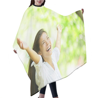Personality  Carefree Elated Cheering Woman In Spring Or Summer Hair Cutting Cape