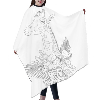 Personality  Giraffe Head With Flowers Hand Drawn Sketch Hair Cutting Cape