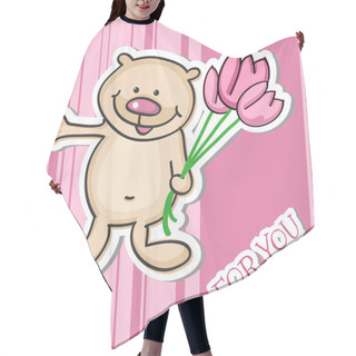 Personality  Cute Little Teddy Bear With A Bouquet Of Flowers, Vector Illustration Hair Cutting Cape