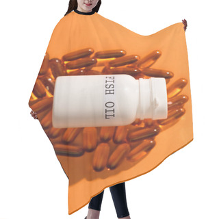 Personality  High Angle View Of Container With Fish Oil Lettering On Capsules On Orange Background Hair Cutting Cape