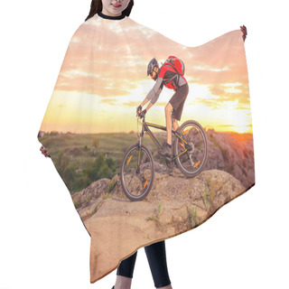 Personality  Cyclist Riding The Bike On The Mountain Rocky Trail At Sunset Hair Cutting Cape