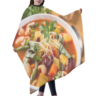 Personality  Minestrone Soup With Pasta, Beans And Vegetables Hair Cutting Cape
