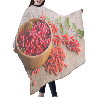 Personality  Barberry With Leaves And Dry Goji Berries On Wooden Background Hair Cutting Cape