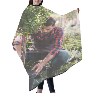 Personality  Young Gardener Working In Garden Hair Cutting Cape