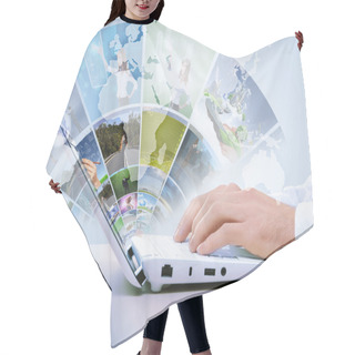 Personality  Multimedia Concept With Modern Laptop Hair Cutting Cape