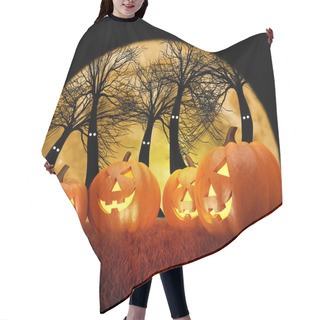 Personality  Halloween Background Scene With Full Moon, Pumpkins And Dark Forest Hair Cutting Cape