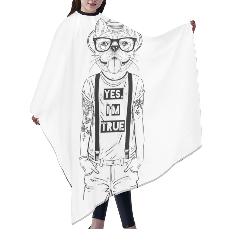 Personality  French Bulldog Hipster In T-shirt.  Hair Cutting Cape