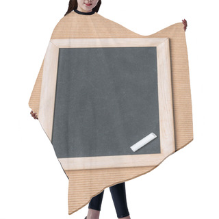 Personality  Top View Of Empty Blackboard And Piece Of Chalk On Brown Background  Hair Cutting Cape