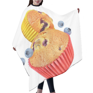 Personality  Muffins Flying With Blueberries Isolated On White Hair Cutting Cape