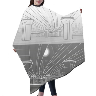 Personality  Road Overpass. Transportation Bridge. Urban Infrastructure, Modern City On Background, Industrial Architecture. Black And White Lines Illustration, Vector Design Art  Hair Cutting Cape