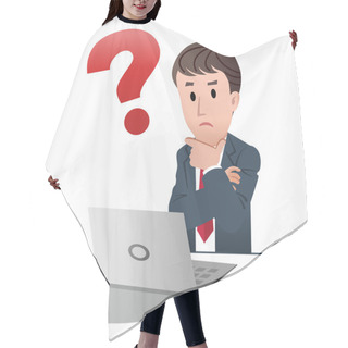 Personality  Cartoon Businessman Touching Chin With Question Mark Hair Cutting Cape