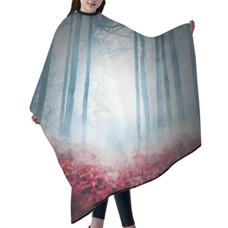 Personality  Fantasy World. Creepy Foggy Forest With Fallen Red Leaves Hair Cutting Cape
