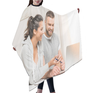 Personality  Couple Working At Home Hair Cutting Cape